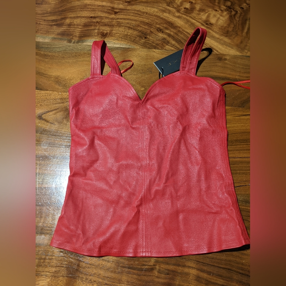 NWT RARE! AS by DF - Rouge Stretch Leather Bustier Top Corset | Coco Red | Small - Picture 11 of 16